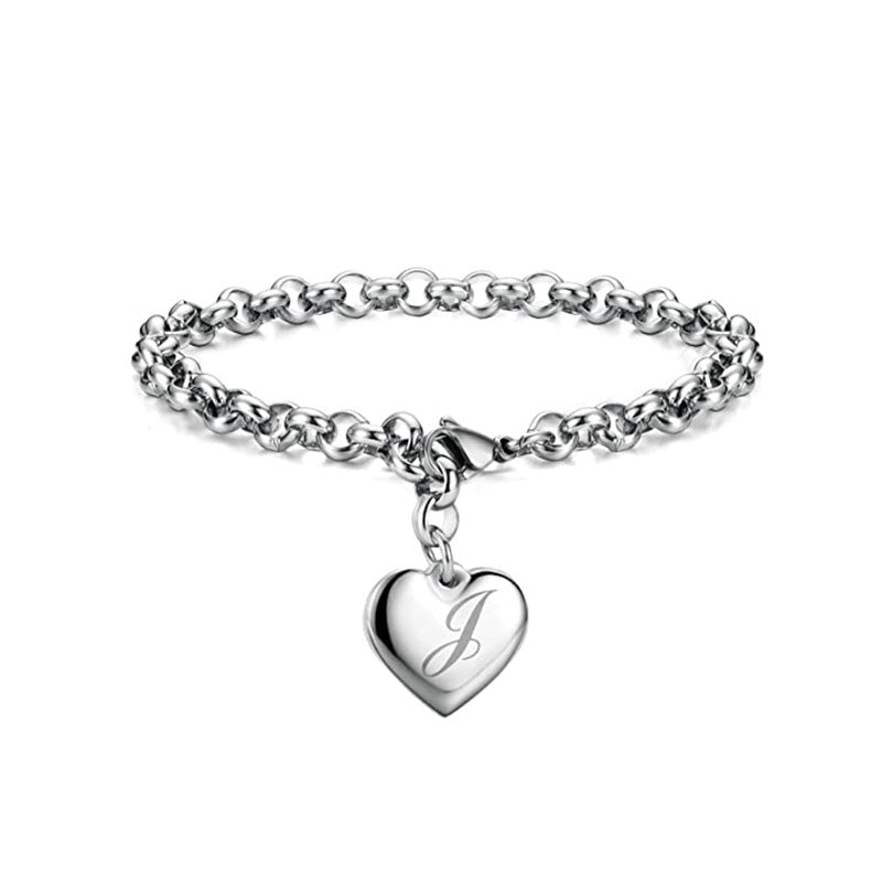 Wholesale Alphabet Pendant Stainless Steel Heart Bracelet